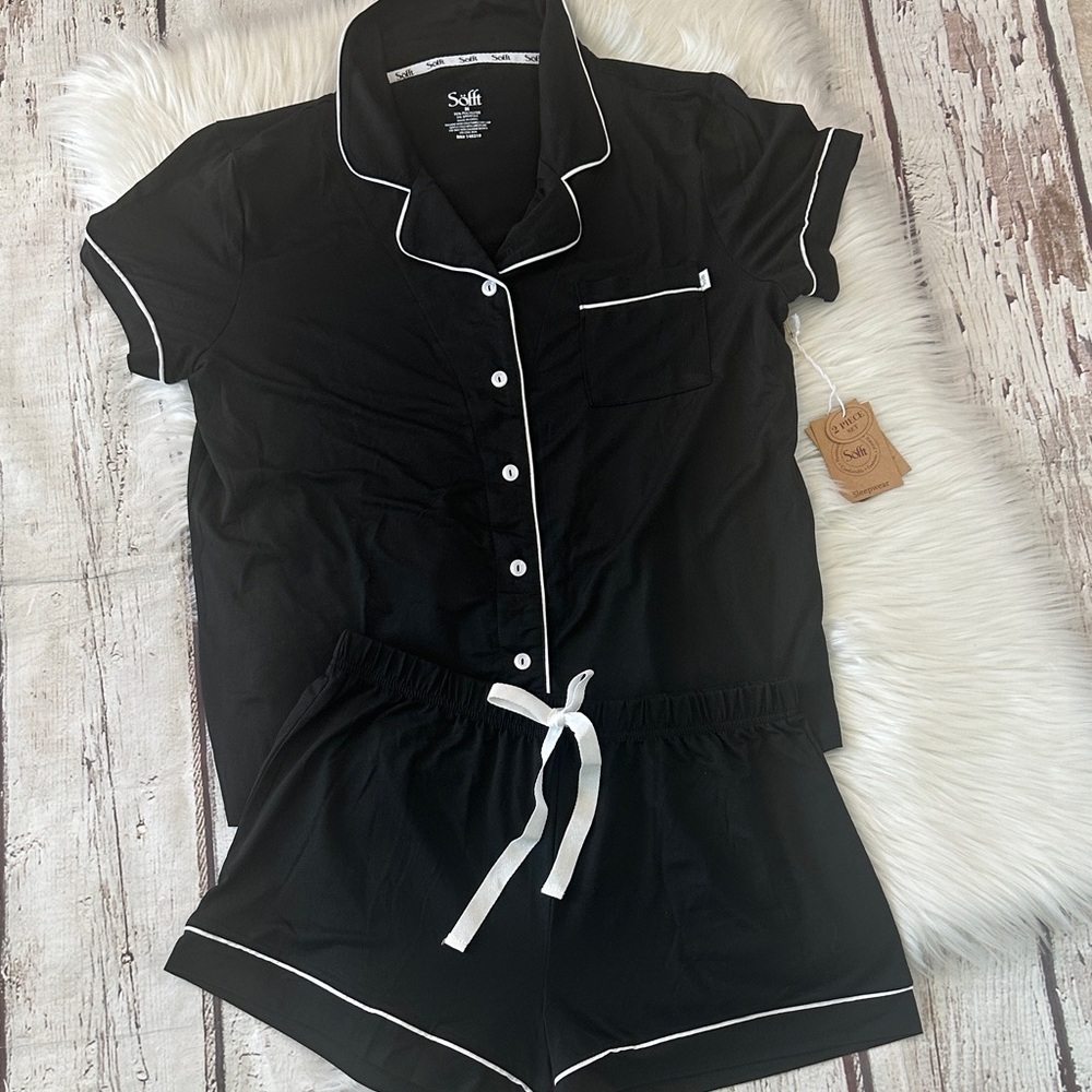 Sofft Short Sleeve Button Down Pajamas Soft 2 Piece Lounge Set - Picture 2 of 4